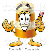 Illustration of a Construction Safety Barrel Mascot Holding a Pencil by Mascot Junction