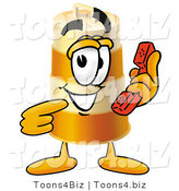 Illustration of a Construction Safety Barrel Mascot Holding a Telephone by Toons4Biz