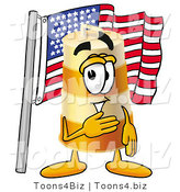 Illustration of a Construction Safety Barrel Mascot Pledging Allegiance to an American Flag by Mascot Junction