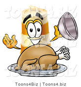 Illustration of a Construction Safety Barrel Mascot Serving a Thanksgiving Turkey on a Platter by Mascot Junction