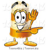 Illustration of a Construction Safety Barrel Mascot Waving and Pointing by Mascot Junction