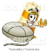 Illustration of a Construction Safety Barrel Mascot with a Computer Mouse by Toons4Biz