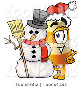 Illustration of a Construction Safety Barrel Mascot with a Snowman on Christmas by Toons4Biz