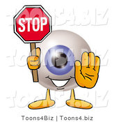 Illustration of a Eyeball Mascot Holding a Stop Sign by Mascot Junction