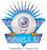 Illustration of a Eyeball Mascot on a Blue Business Label by Mascot Junction