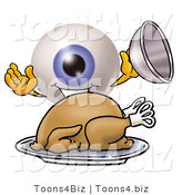 Illustration of a Eyeball Mascot Serving a Thanksgiving Turkey on a Platter by Mascot Junction