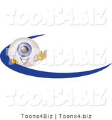 Illustration of a Eyeball Mascot Waving and Standing Behind a Blue Dash on an Employee Nametag or Business Logo by Mascot Junction