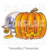 Illustration of a Eyeball Mascot with a Carved Halloween Pumpkin by Mascot Junction