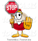 Illustration of a Fishing Bobber Mascot Holding a Stop Sign by Mascot Junction
