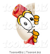 Illustration of a Fishing Bobber Mascot Peeking Around a Corner by Mascot Junction