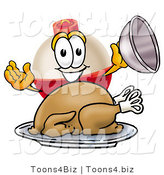 Illustration of a Fishing Bobber Mascot Serving a Thanksgiving Turkey on a Platter by Mascot Junction