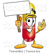 Illustration of a Medical Pill Capsule Mascot Holding a Blank Sign by Mascot Junction