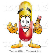 Illustration of a Medical Pill Capsule Mascot Holding a Pencil by Mascot Junction