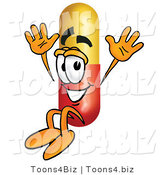 Illustration of a Medical Pill Capsule Mascot Jumping by Mascot Junction