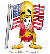 Illustration of a Medical Pill Capsule Mascot Pledging Allegiance to an American Flag by Mascot Junction