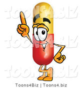 Illustration of a Medical Pill Capsule Mascot Pointing Upwards by Mascot Junction