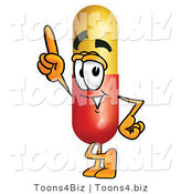 Illustration of a Medical Pill Capsule Mascot Pointing Upwards by Toons4Biz