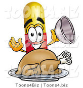 Illustration of a Medical Pill Capsule Mascot Serving a Thanksgiving Turkey on a Platter by Mascot Junction