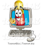 Illustration of a Medical Pill Capsule Mascot Waving from Inside a Computer Screen by Mascot Junction