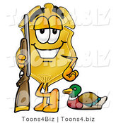 Illustration of a Police Badge Mascot Duck Hunting, Standing with a Rifle and Duck by Mascot Junction