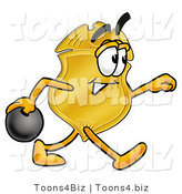 Illustration of a Police Badge Mascot Holding a Bowling Ball by Mascot Junction