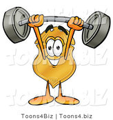 Illustration of a Police Badge Mascot Holding a Heavy Barbell Above His Head by Mascot Junction