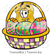 Illustration of a Police Badge Mascot in an Easter Basket Full of Decorated Easter Eggs by Mascot Junction