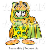 Illustration of a Police Badge Mascot in Green and Yellow Snorkel Gear by Mascot Junction