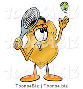 Illustration of a Police Badge Mascot Preparing to Hit a Tennis Ball by Mascot Junction