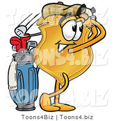 Illustration of a Police Badge Mascot Swinging His Golf Club While Golfing by Mascot Junction