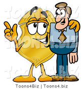 Illustration of a Police Badge Mascot Talking to a Business Man by Mascot Junction