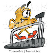 Illustration of a Police Badge Mascot Walking on a Treadmill in a Fitness Gym by Toons4Biz