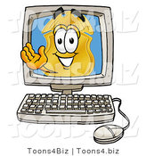 Illustration of a Police Badge Mascot Waving from Inside a Computer Screen by Mascot Junction