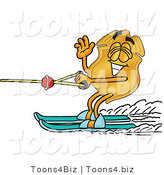 Illustration of a Police Badge Mascot Waving While Water Skiing by Mascot Junction