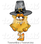 Illustration of a Police Badge Mascot Wearing a Pilgrim Hat on Thanksgiving by Mascot Junction