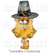 Illustration of a Police Badge Mascot Wearing a Pilgrim Hat on Thanksgiving by Toons4Biz