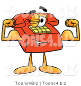 Illustration of a Red Cartoon Telephone Mascot Flexing His Arm Muscles by Mascot Junction