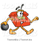 Illustration of a Red Cartoon Telephone Mascot Holding a Bowling Ball by Mascot Junction
