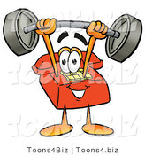 Illustration of a Red Cartoon Telephone Mascot Holding a Heavy Barbell Above His Head by Mascot Junction