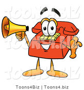 Illustration of a Red Cartoon Telephone Mascot Holding a Megaphone by Mascot Junction