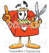 Illustration of a Red Cartoon Telephone Mascot Holding a Pair of Scissors by Mascot Junction