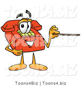 Illustration of a Red Cartoon Telephone Mascot Holding a Pointer Stick by Toons4Biz