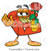 Illustration of a Red Cartoon Telephone Mascot Holding a Red Rose on Valentines Day by Toons4Biz