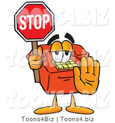 Illustration of a Red Cartoon Telephone Mascot Holding a Stop Sign by Mascot Junction