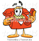Illustration of a Red Cartoon Telephone Mascot Holding a Telephone by Toons4Biz