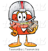 Illustration of a Red Cartoon Telephone Mascot in a Helmet, Holding a Football by Mascot Junction