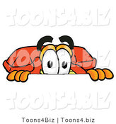 Illustration of a Red Cartoon Telephone Mascot Peeking over a Surface by Mascot Junction