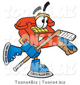 Illustration of a Red Cartoon Telephone Mascot Playing Ice Hockey by Toons4Biz