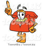 Illustration of a Red Cartoon Telephone Mascot Pointing Upwards by Toons4Biz