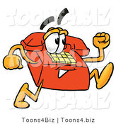 Illustration of a Red Cartoon Telephone Mascot Running by Mascot Junction
